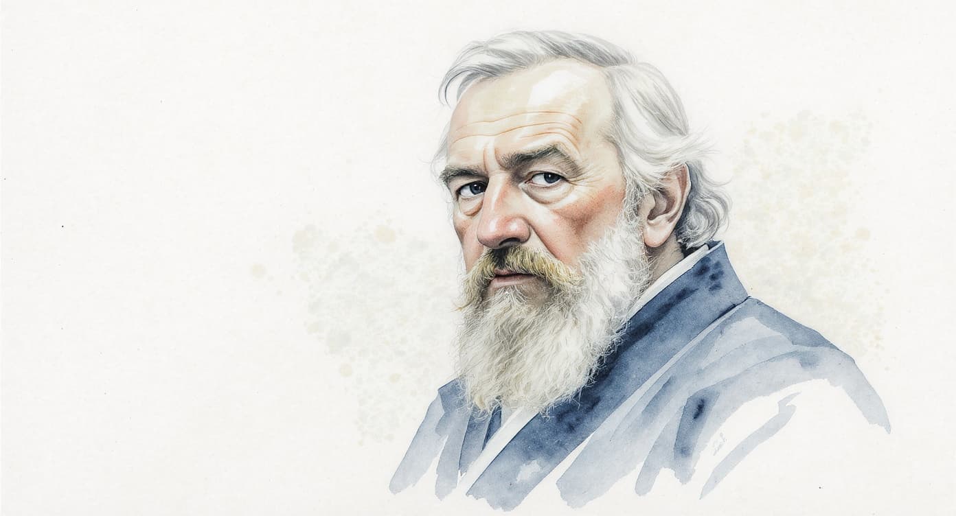 Watercolor portrait of a gentleman in his 60s with a salt-grey beard.