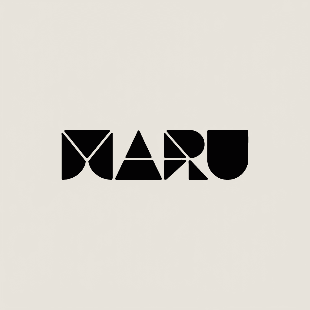 Logo wordmark for a ceramics studio called Maru, geometric sans-serif on cream.